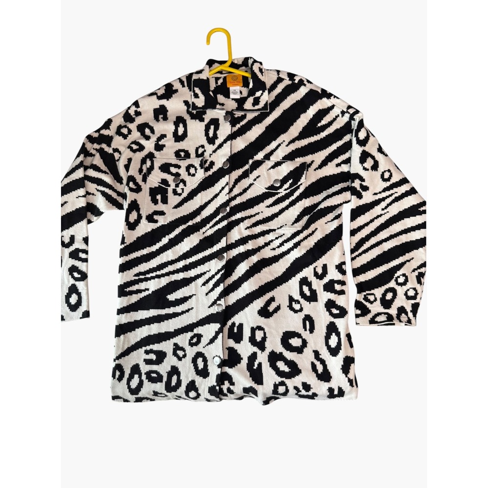 Ruby Rd Woman 1X Sweater Jacket Animal Print Zebra Leopard Button Front Cardigan